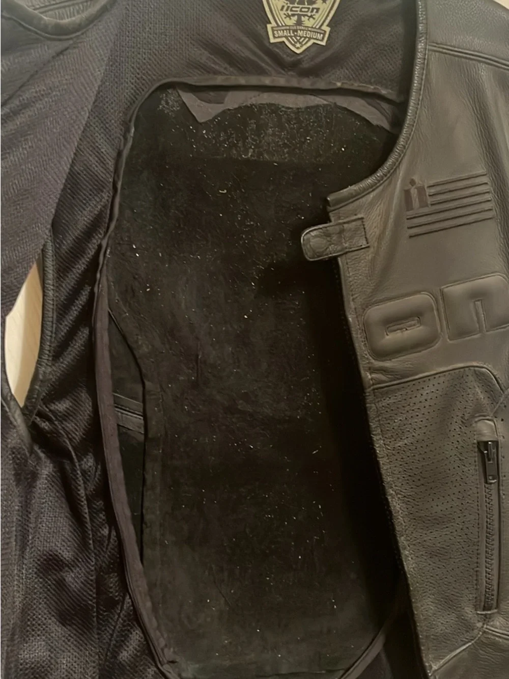 ICON Black Leather Motorcycle Vest with Embossed Logo